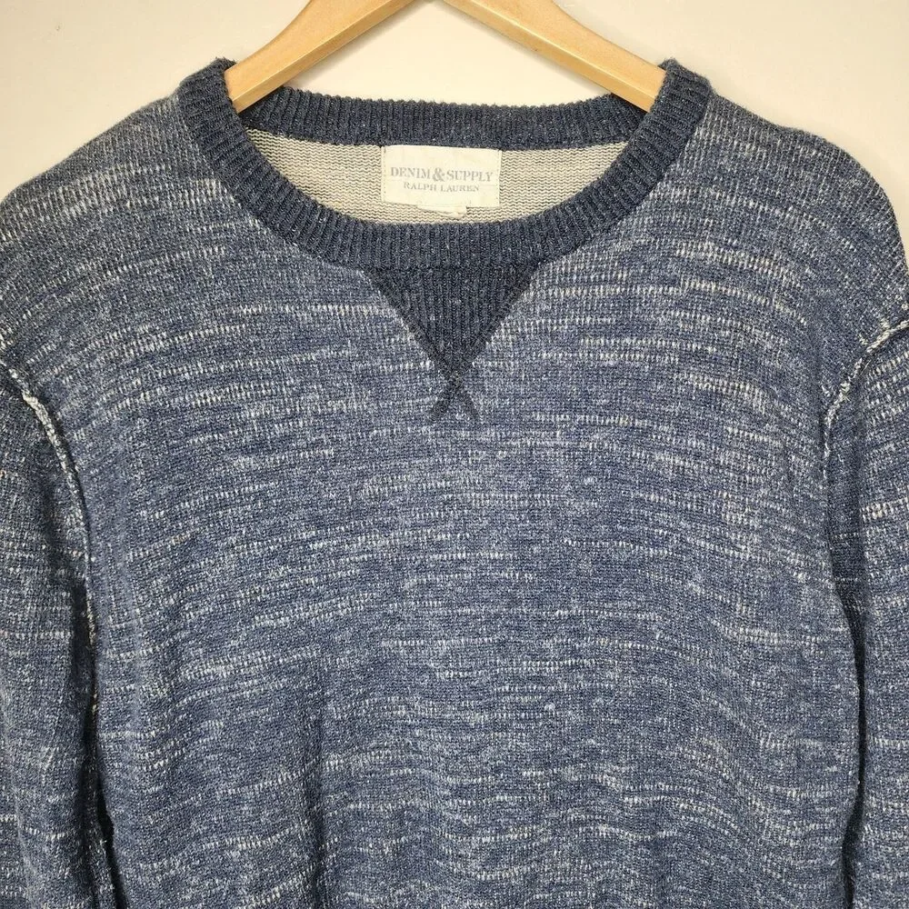 Denim Supply Ralph Lauren Sweater Marled Knit Roll Hem Mens Medium Navy Blue